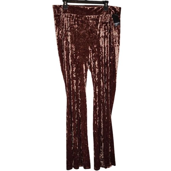 3X 22W 24W Torrid Brown Flare Legging Pant Pockets Crushed Velvet Full Length - Picture 2 of 8